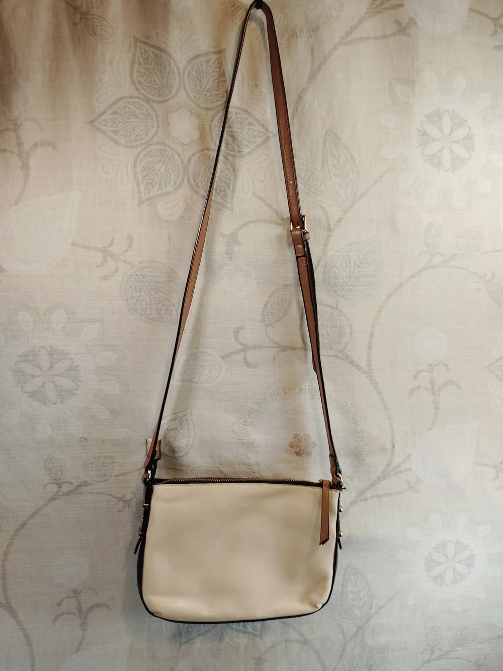 Charming Charlie Black and Cream Crossbody Bag with Brown Accents